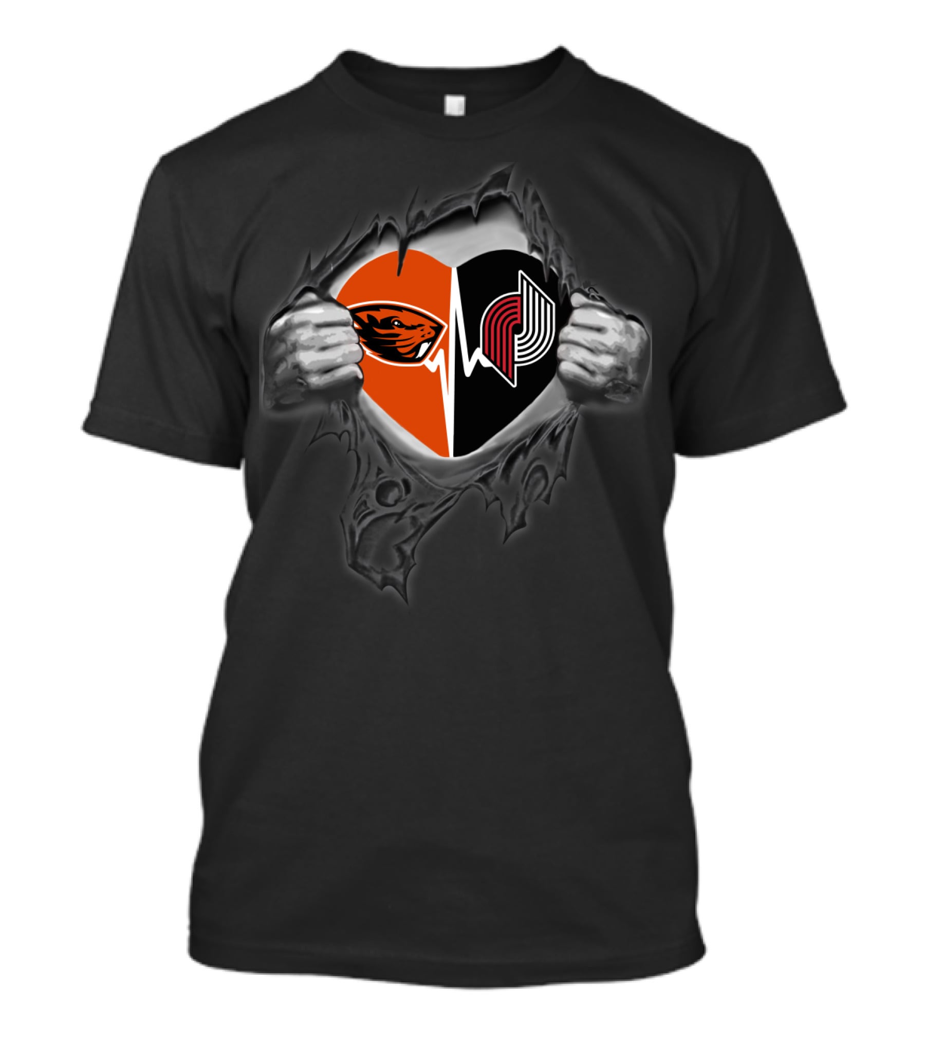 Blazers Oregon State Beavers Heartbeat Ripped Chest T-Shirt