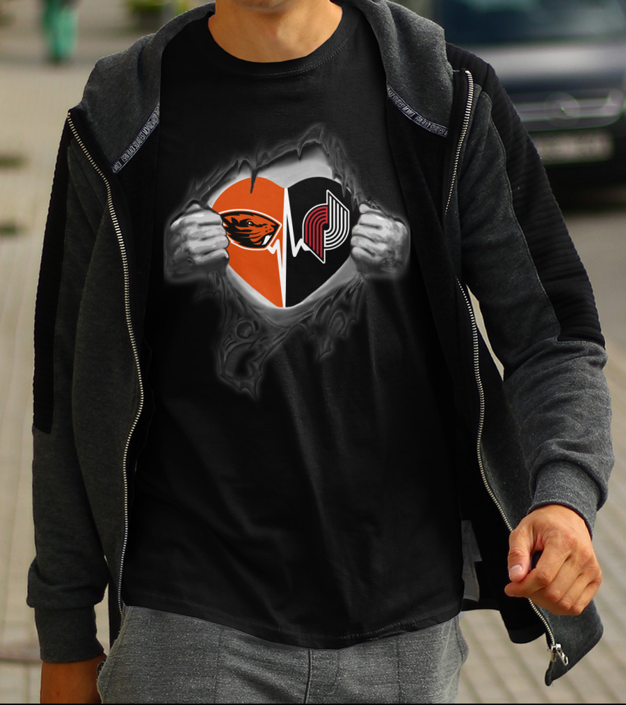 Blazers Oregon State Beavers Heartbeat Ripped Chest T-Shirt