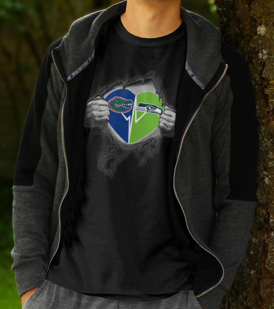 Seahawks Gators Heart Logo Fusion T-Shirt