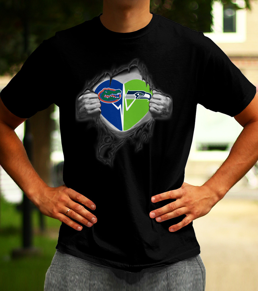 Seahawks Gators Heart Logo Fusion T-Shirt