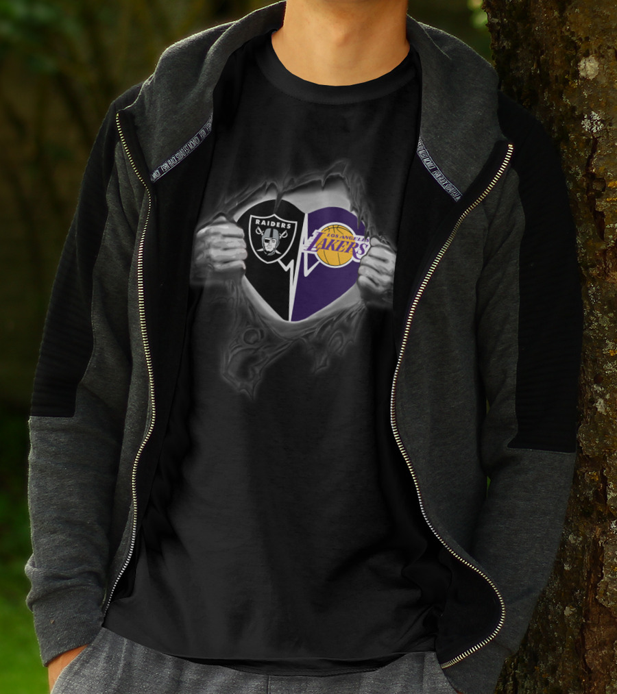 Raiders Los Angeles Lakers Heart Logo Combination T-Shirt