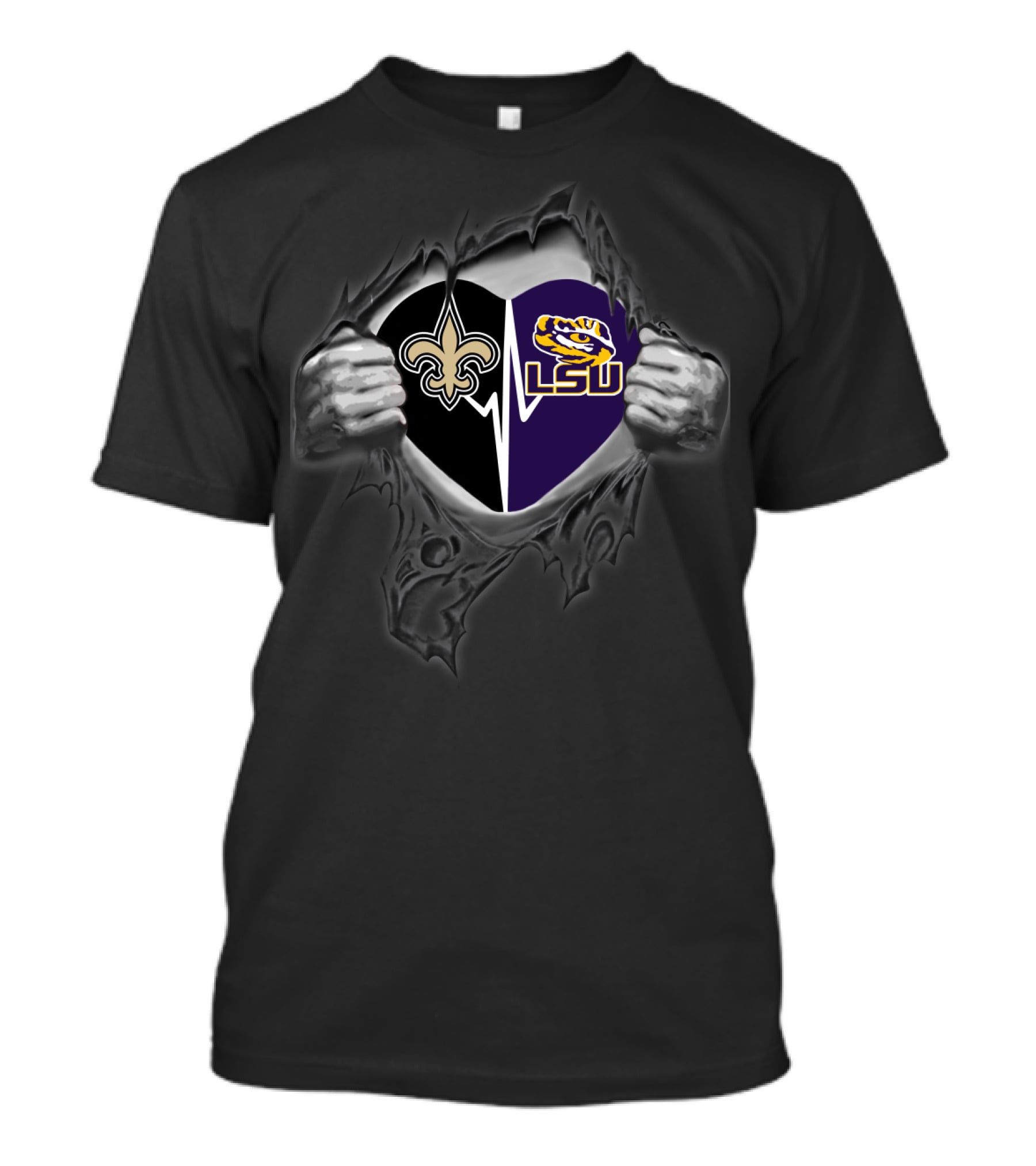 Saints Lsu Heart Ripped T-Shirt Tigers Football Fan T-Shirt