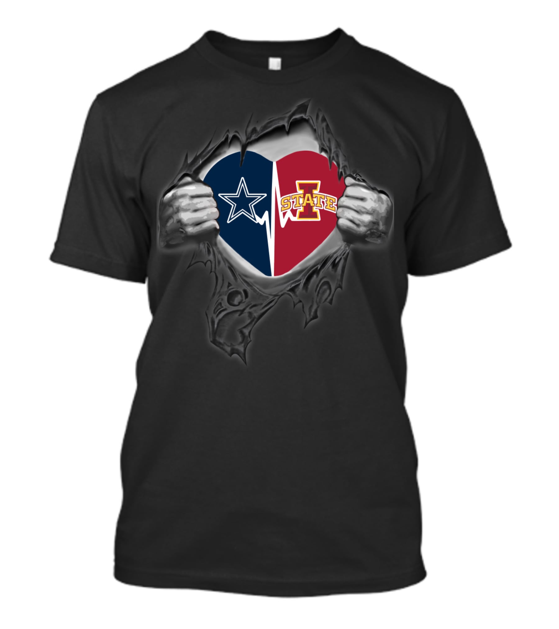 Dallas Cowboys Iowa State Cyclones Heart Logo Fusion T-Shirt