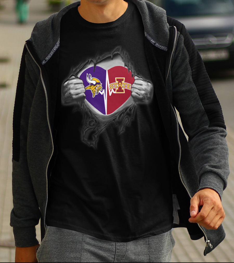Vikings And Iowa State Cyclones Heart Logo Rip T-Shirt