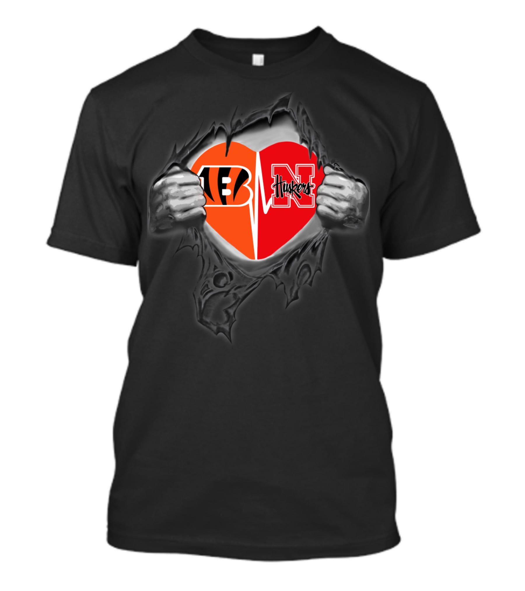 Bengals Nebraska Cornhuskers Heart Logo Nfl And College Football T-Shirt