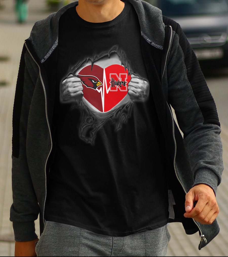 Cardinals Heart With Nebraska Huskers T-Shirt