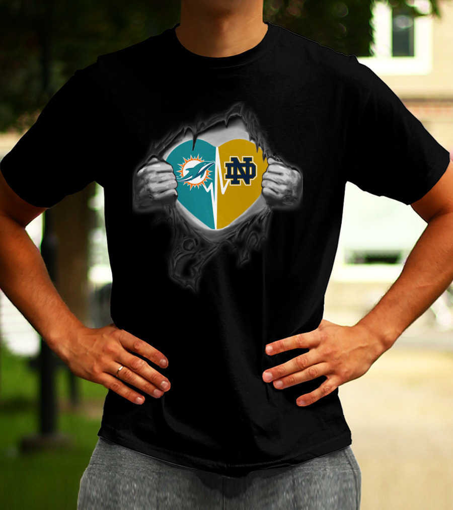 Miami Dolphins Notre Dame Logo Heart T-Shirt