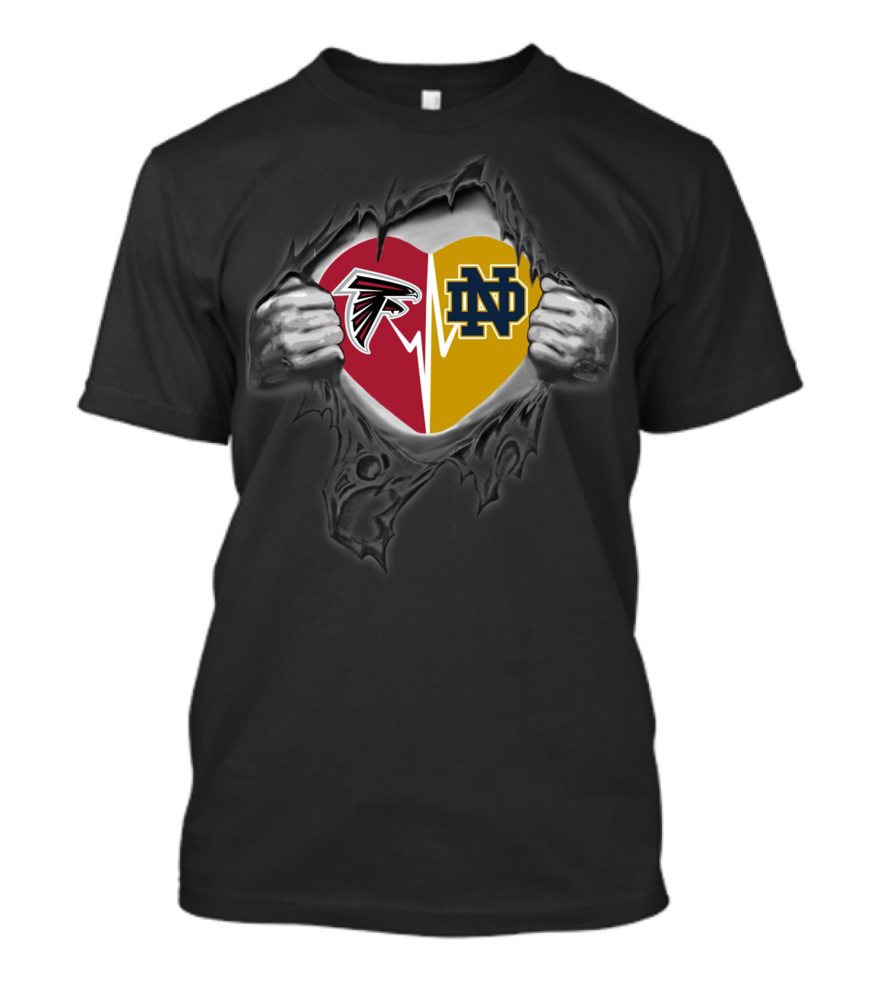 Atlanta Falcons Notre Dame Heart Logo Fusion T-Shirt