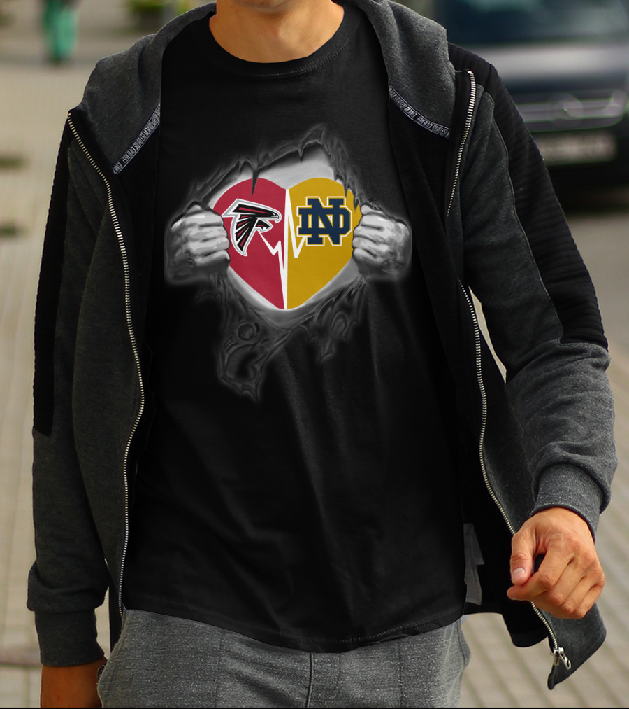 Atlanta Falcons Notre Dame Heart Logo Fusion T-Shirt