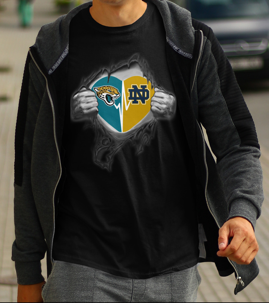 Jaguars Notre Dame Heart Logo Combination T-Shirt
