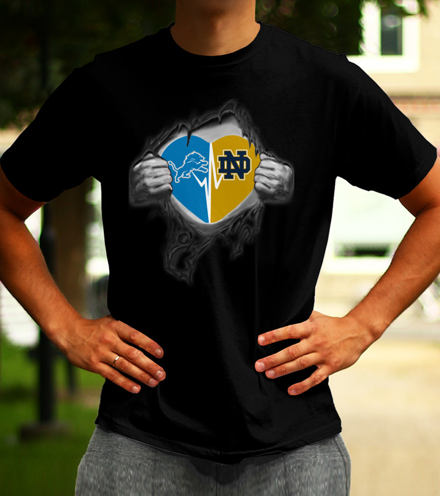 Lions Notre Dame Heart Split Allegiance T-Shirt