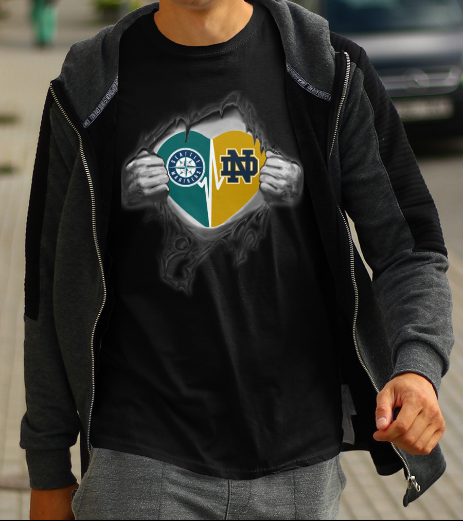 Seattle Mariners Notre Dame Heart Logo Combination T-Shirt