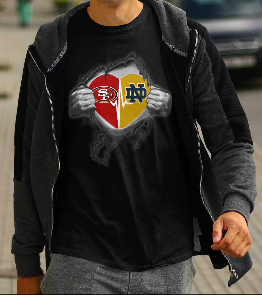 Notre Dame And 49ers Heartbeat Connection T-Shirt