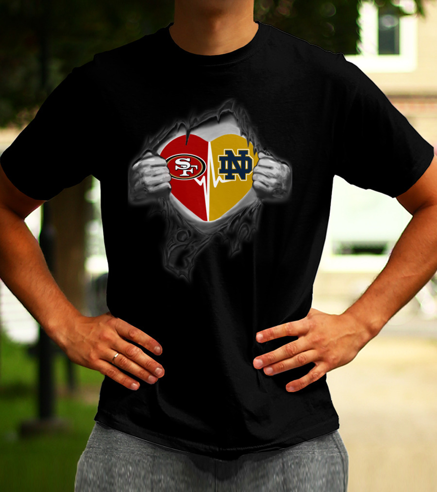 Notre Dame And 49ers Heartbeat Connection T-Shirt