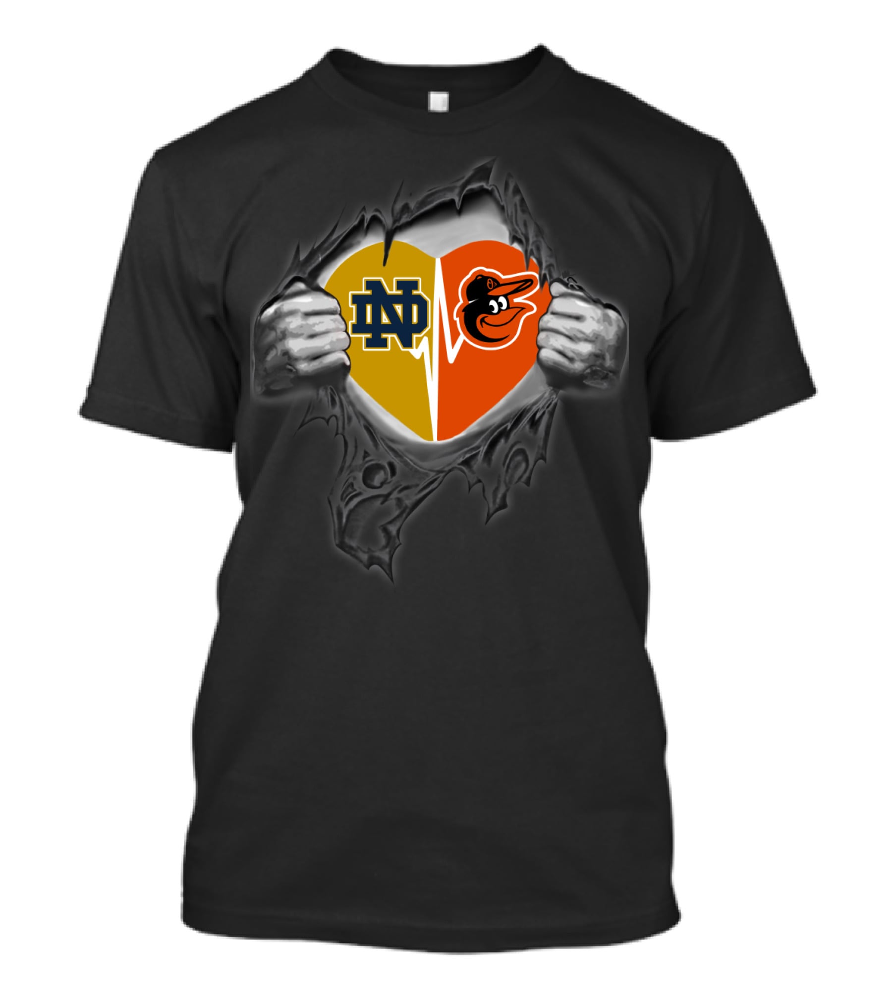 Notre Dame Fighting Irish And Baltimore Orioles Heart Fusion T-Shirt