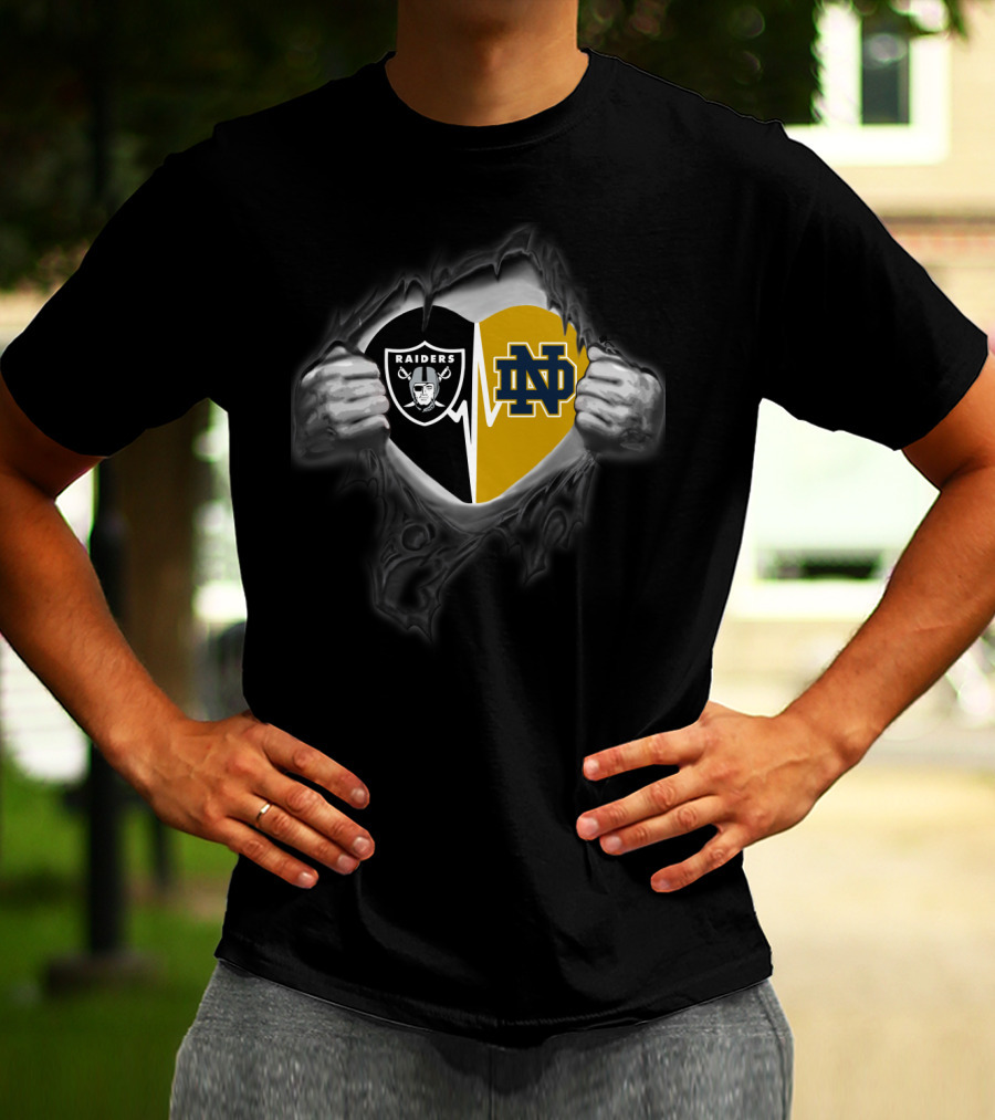 Raiders And Notre Dame Heartbeat Dual T-Shirt