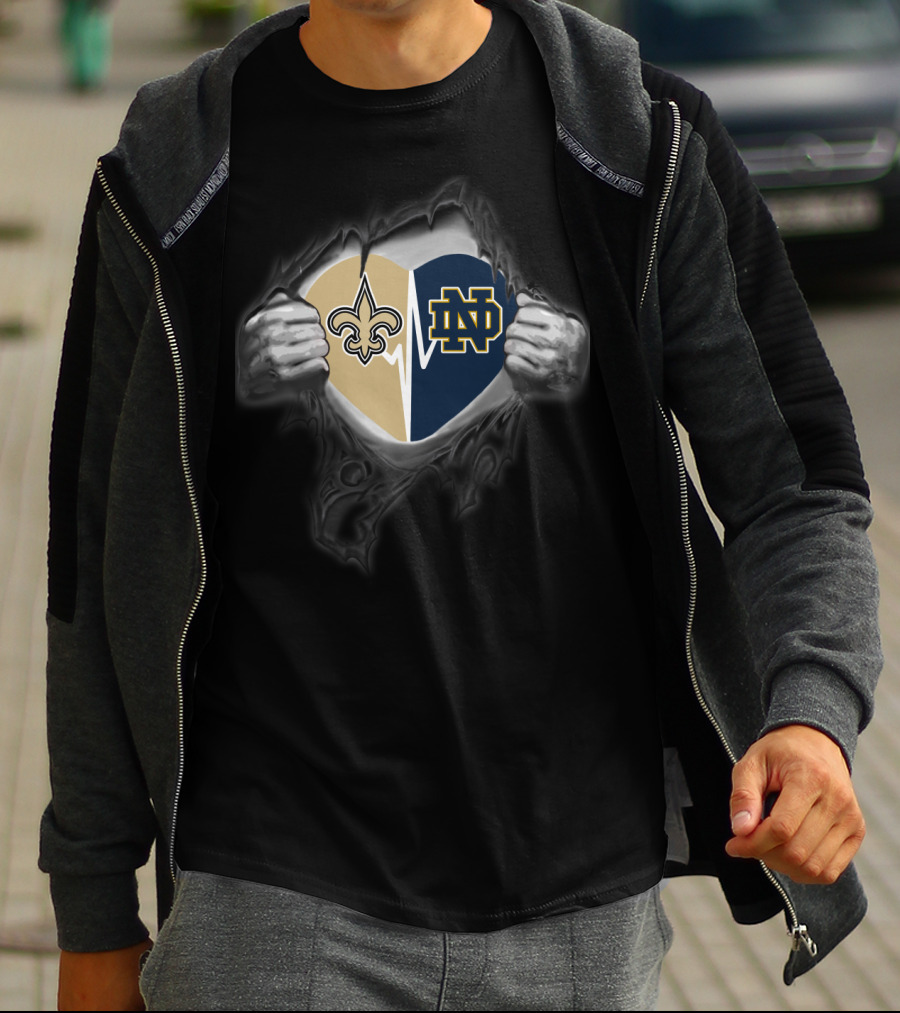 New Orleans Saints Notre Dame Fighting Irish Heart Hoodie T-Shirt