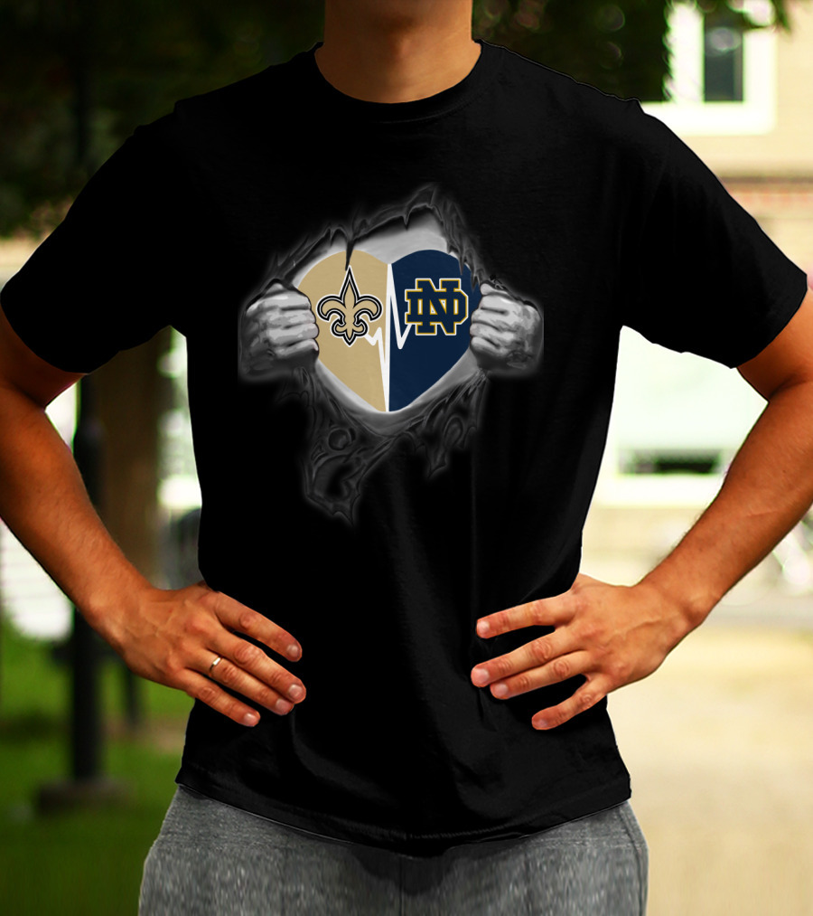 New Orleans Saints Notre Dame Fighting Irish Heart Hoodie T-Shirt