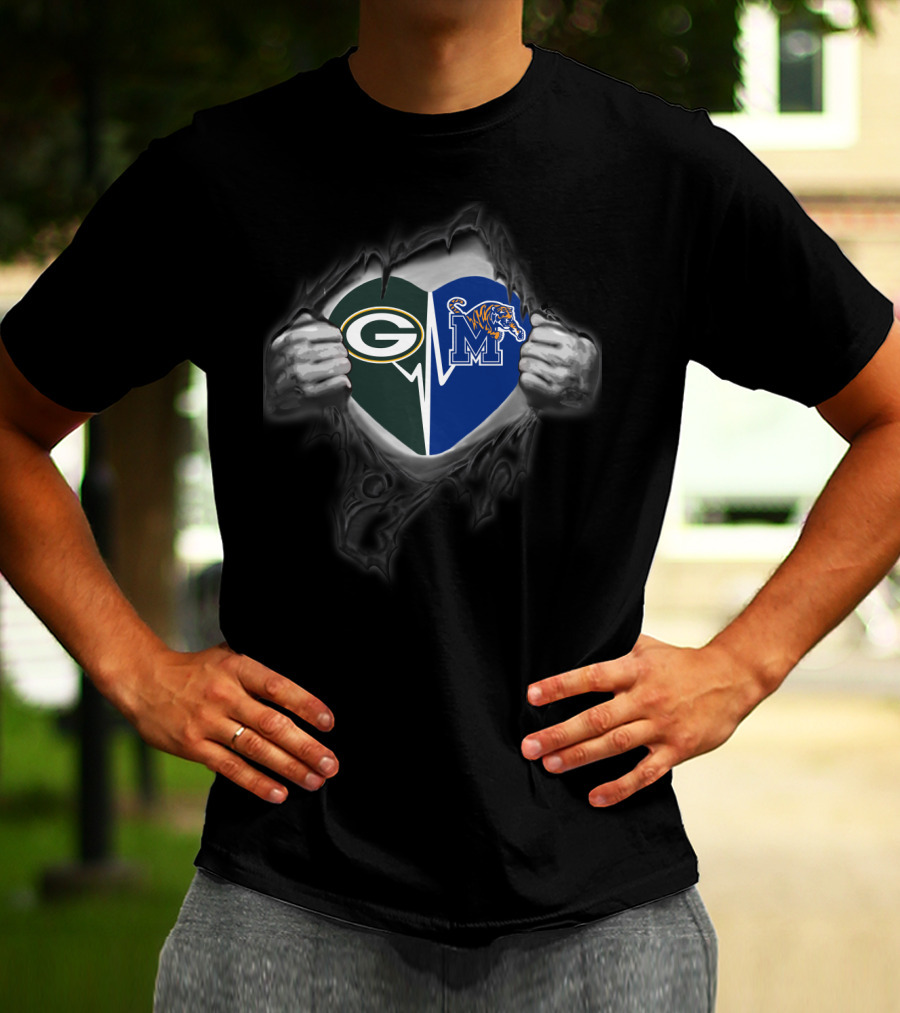 Packers Heart Memphis Tigers Passion Logo Fusion T-Shirt
