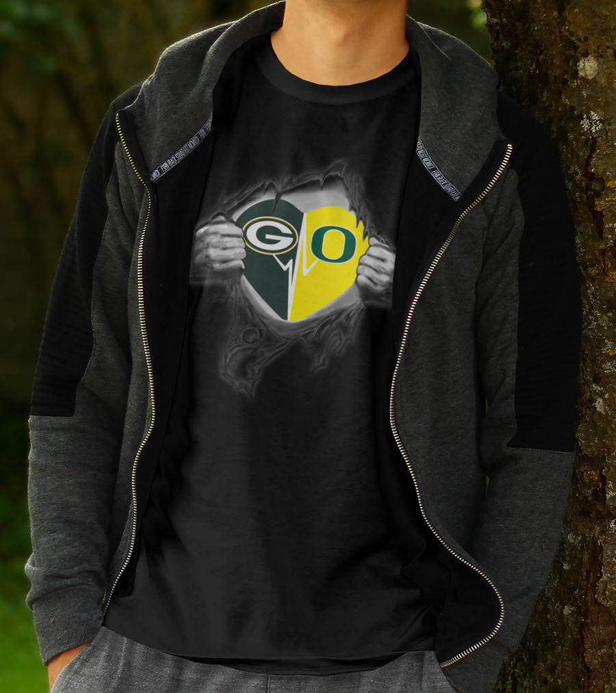Go Packers Oregon Ducks Heart Combo T-Shirt