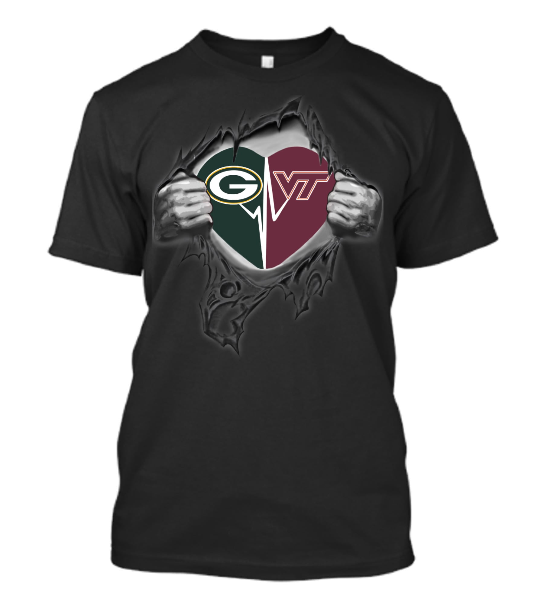 Packers Heart With Virginia Tech Hokies Vt T-Shirt