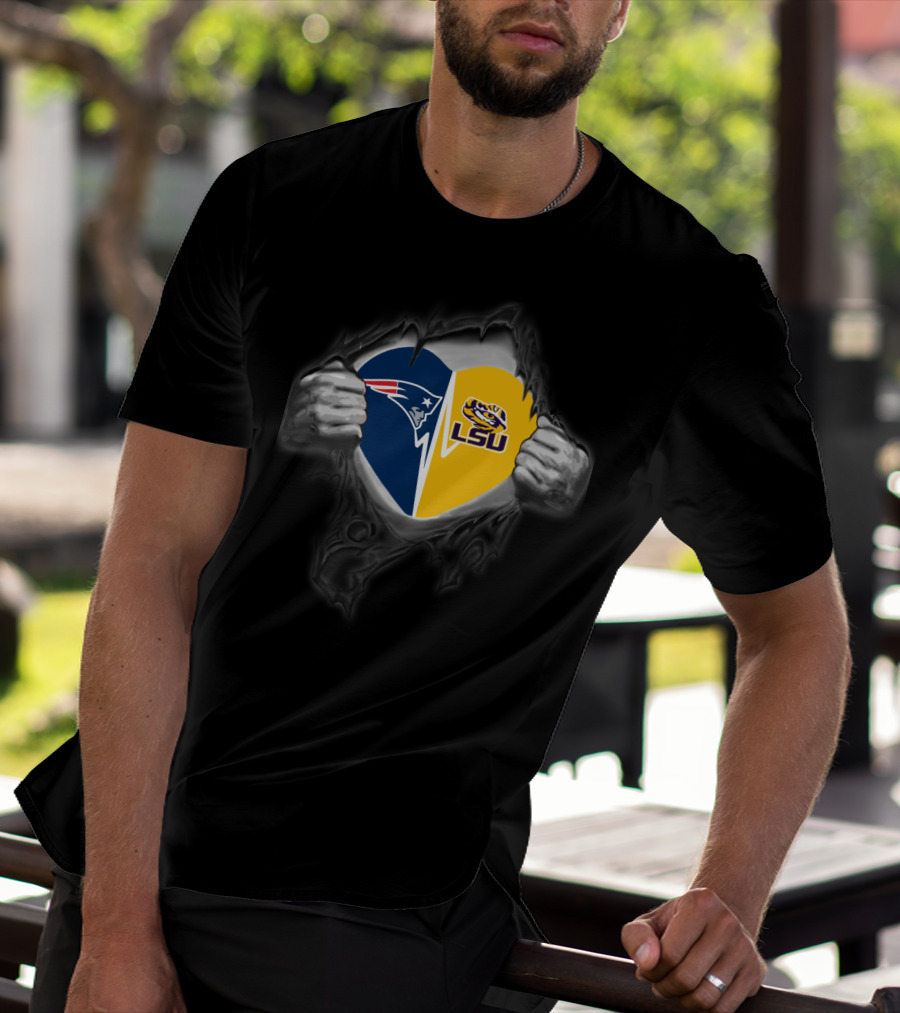 Patriots Heart Lsu Tigers Fan Team Logos T-Shirt