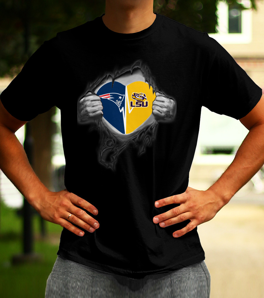 Patriots Heart Lsu Tigers Fan Team Logos T-Shirt