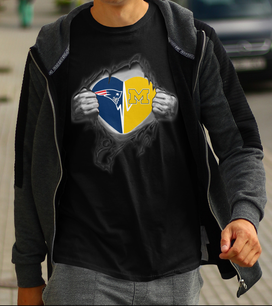 New England Patriots And Michigan Wolverines Heart T-Shirt