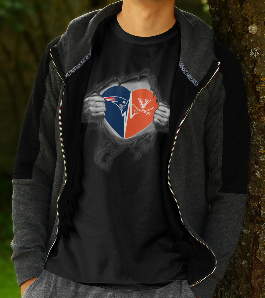 New England Patriots And Virginia Cavaliers Heart Logo Fusion T-Shirt