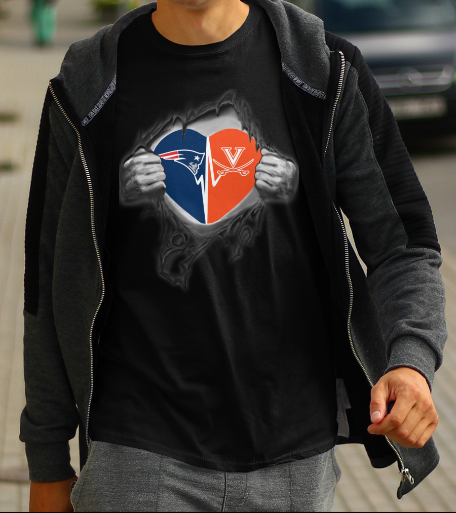 New England Patriots And Virginia Cavaliers Heart Logo Fusion T-Shirt