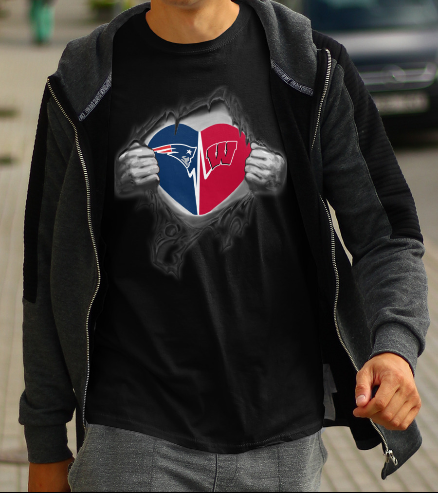 New England Patriots Wisconsin Badgers Heart T-Shirt