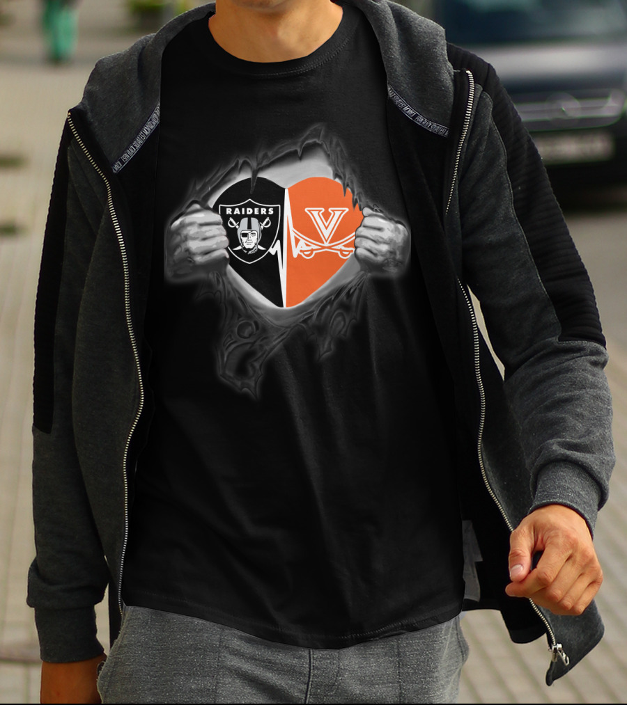 Raiders And Virginia Cavaliers Split Heart T-Shirt