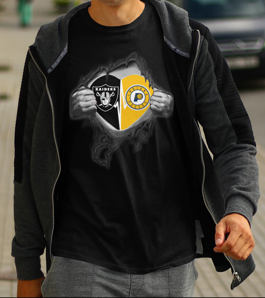 Raiders And Indiana Pacers Fan Dual Logo Reveal T-Shirt