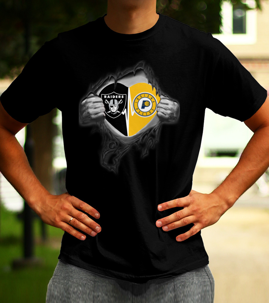 Raiders And Indiana Pacers Fan Dual Logo Reveal T-Shirt