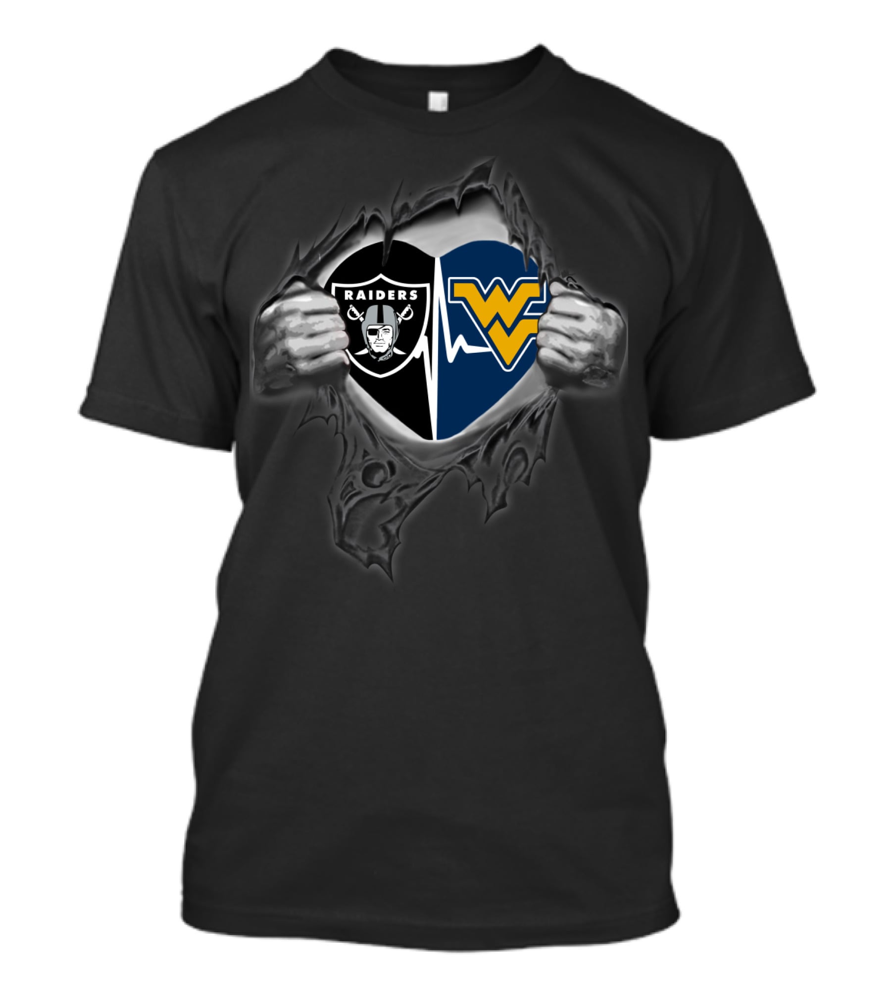 Raiders West Virginia Mountaineers Heartbeat Logo Fusion T-Shirt
