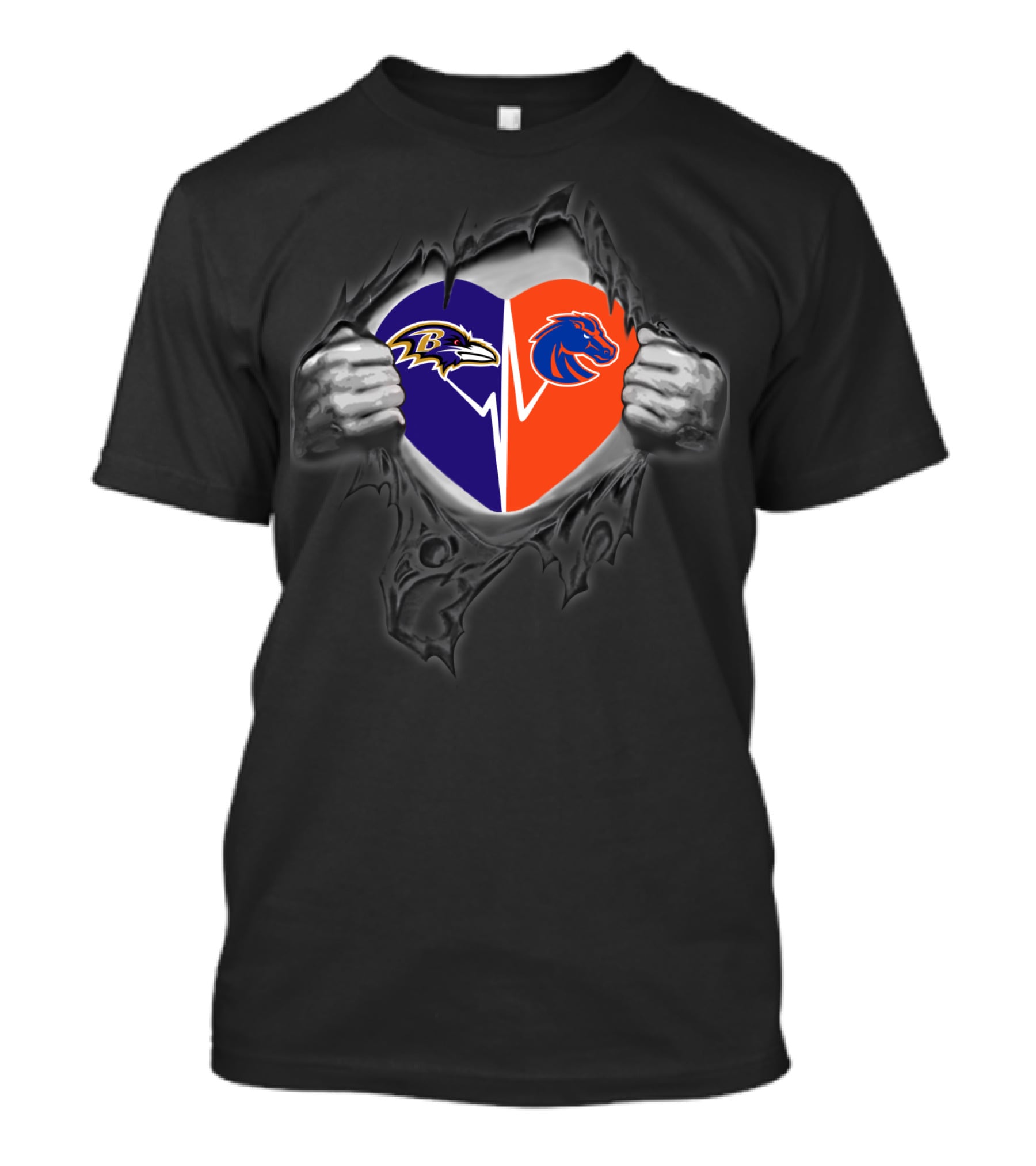 Ravens Boise State Broncos Heart Torn Open T-Shirt