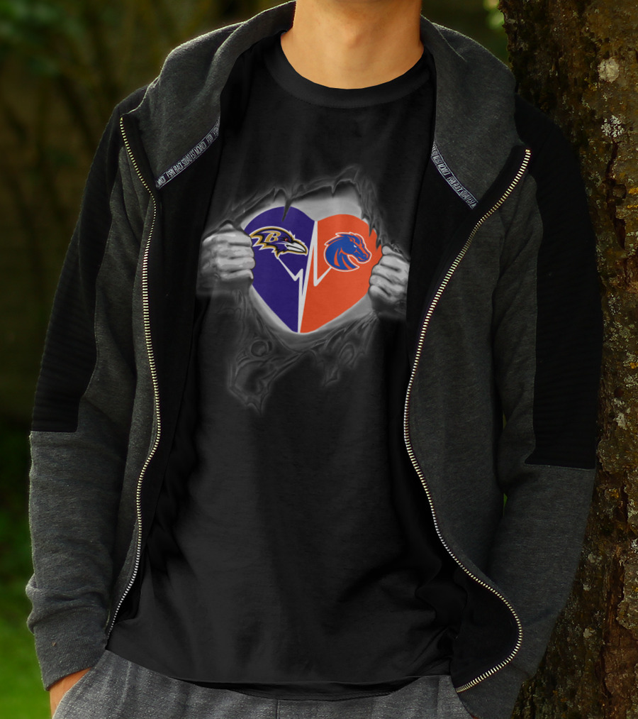 Ravens Boise State Broncos Heart Torn Open T-Shirt