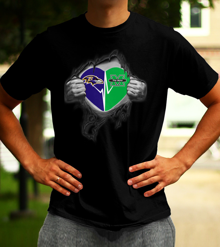 Baltimore Ravens Marshall Thundering Herd Heart T-Shirt