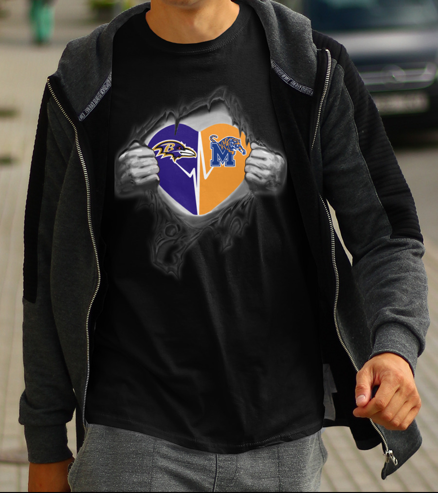 Baltimore Ravens And Memphis Tigers Heart T-Shirt