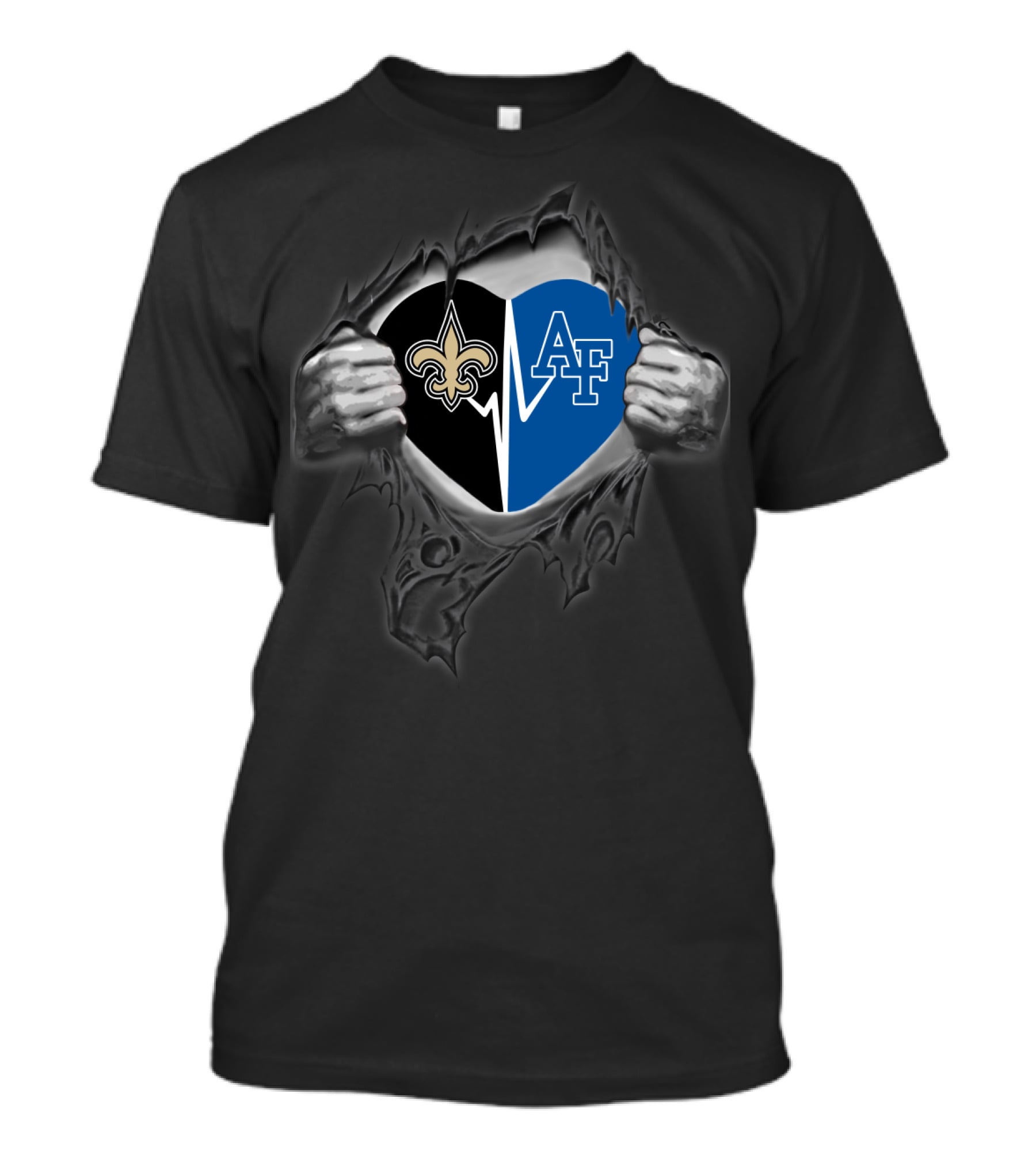 Saints New Orleans And Air Force Falcons Heart Logo Combination T-Shirt