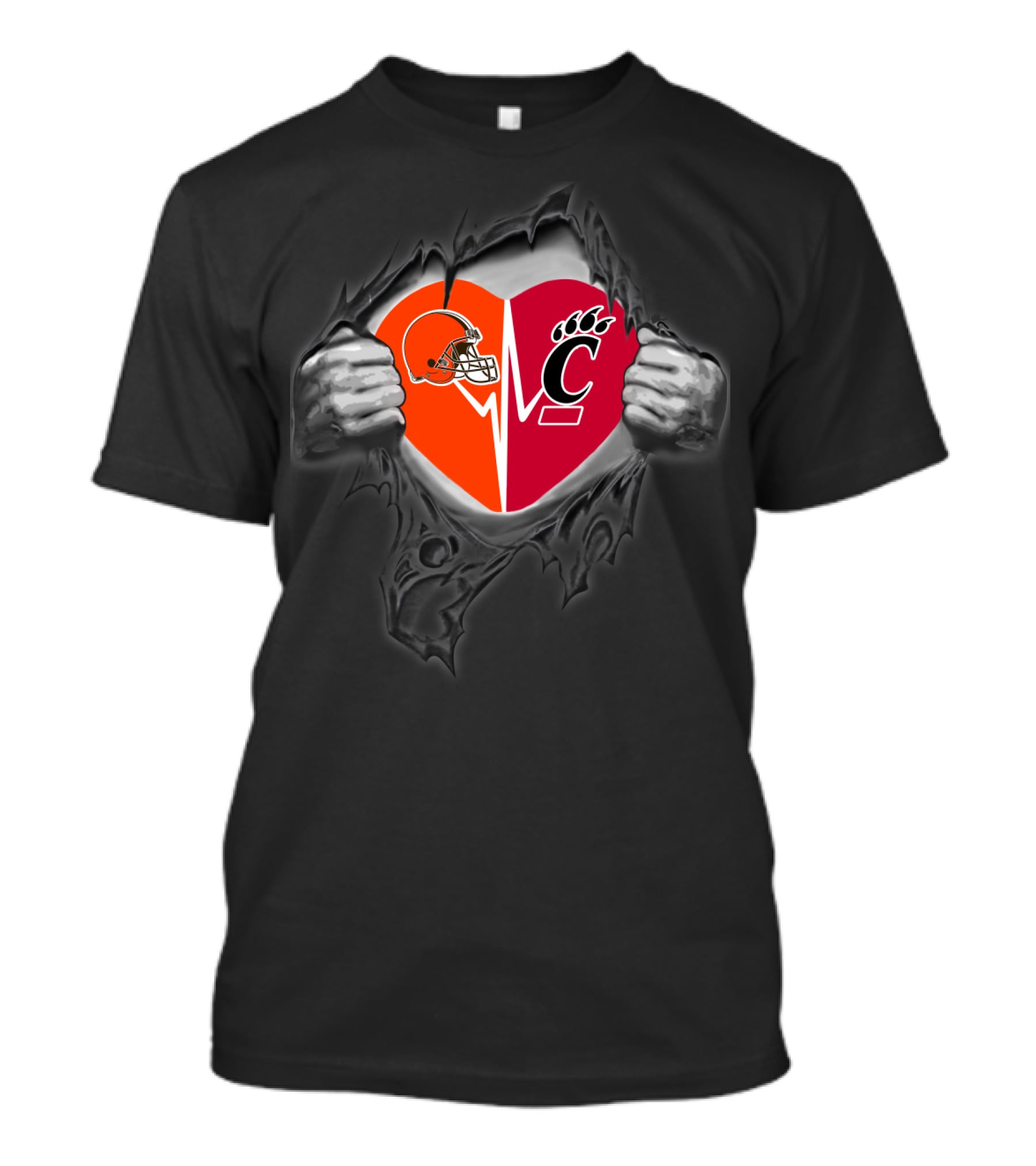 Cleveland Browns Cincinnati Bearcats Heart Football Fan Logo Combination T-Shirt