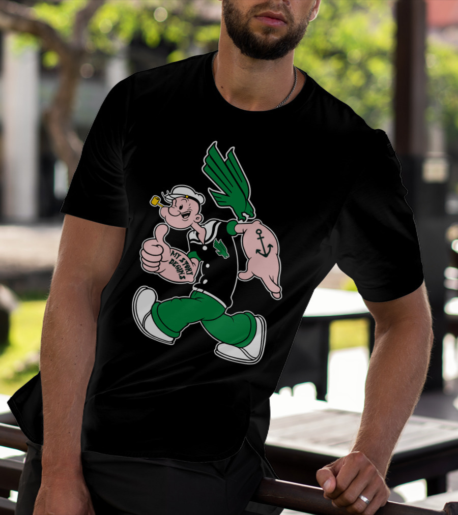 North Texas Mean Green My Story Designs Popeye Sailor Cartoon Anchor Pipe T-Shirt