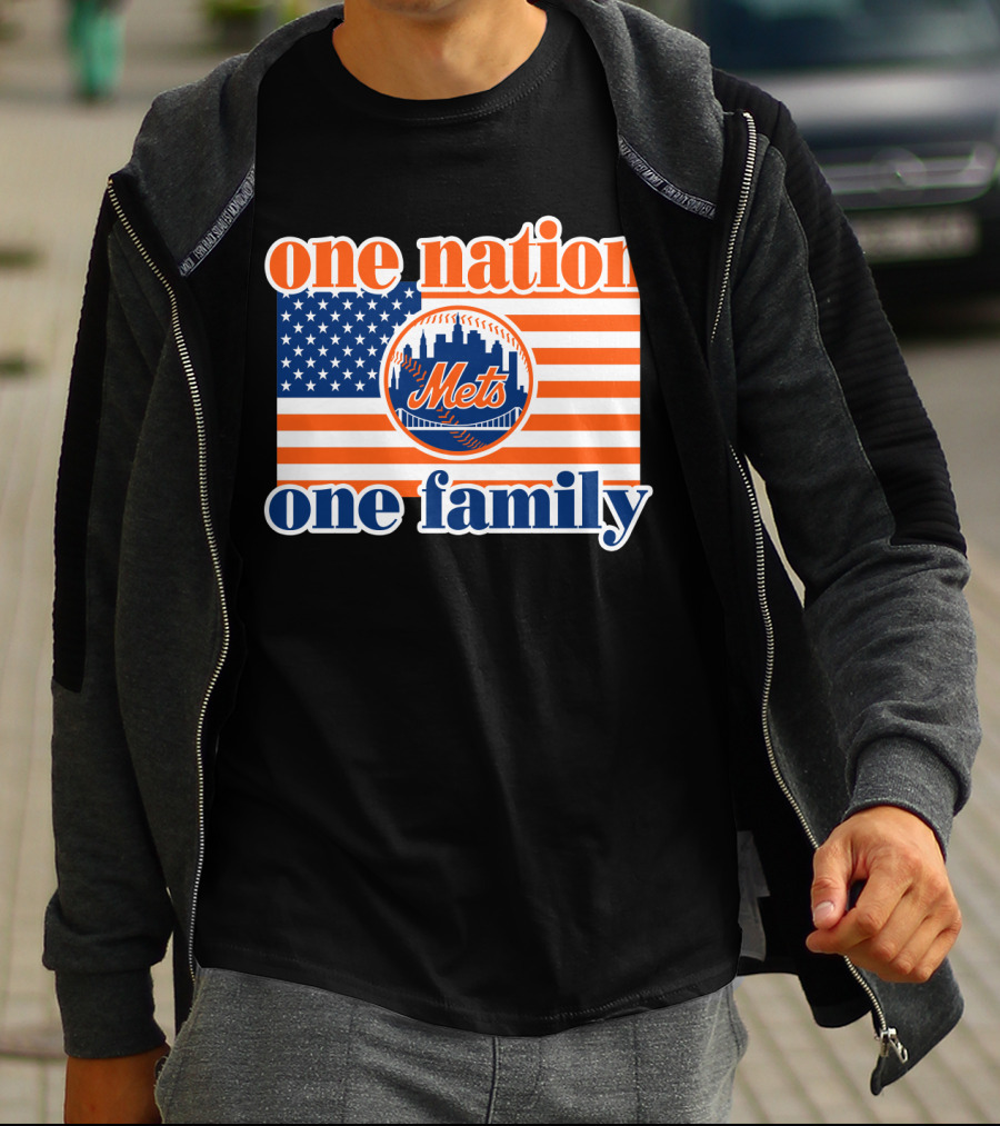 One Nation One Family New York Mets 44 Patriotic American Flag T-Shirt