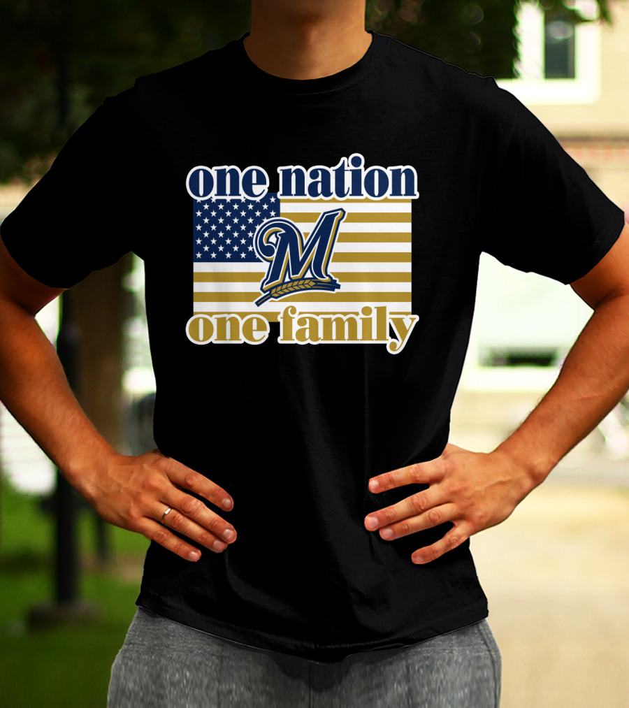 One Nation One Family Milwaukee Brewers 46 American Flag T-Shirt
