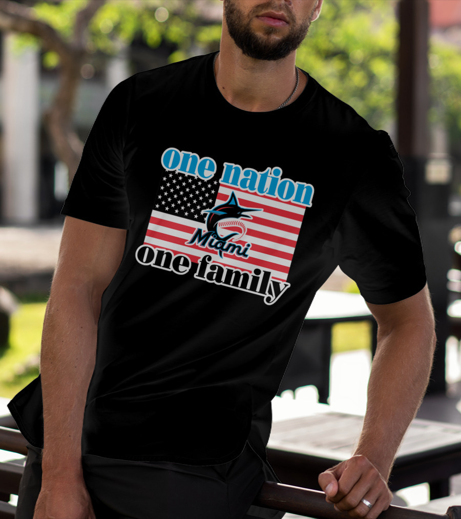 One Nation One Family Miami Marlins American Flag T-Shirt