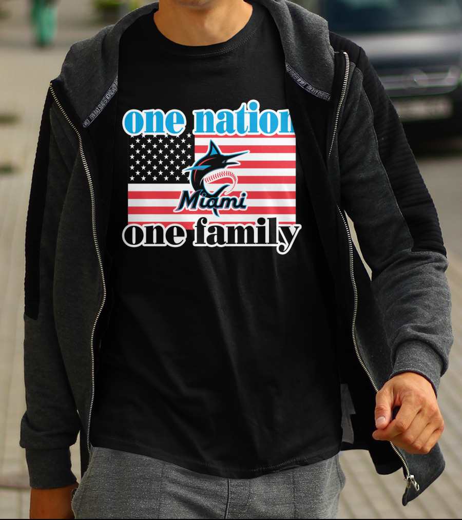 One Nation One Family Miami Marlins American Flag T-Shirt