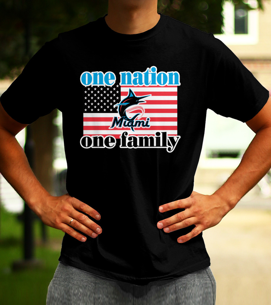 One Nation One Family Miami Marlins American Flag T-Shirt