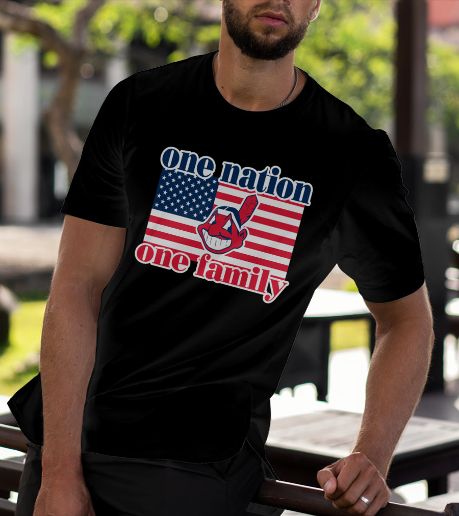One Nation One Family 54 Cleveland Indians American Flag T-Shirt