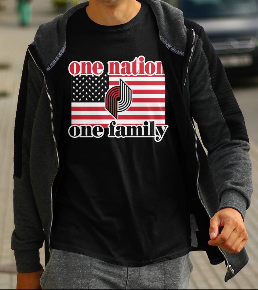 Portland Trail Blazers One Nation One Family American Flag T-Shirt
