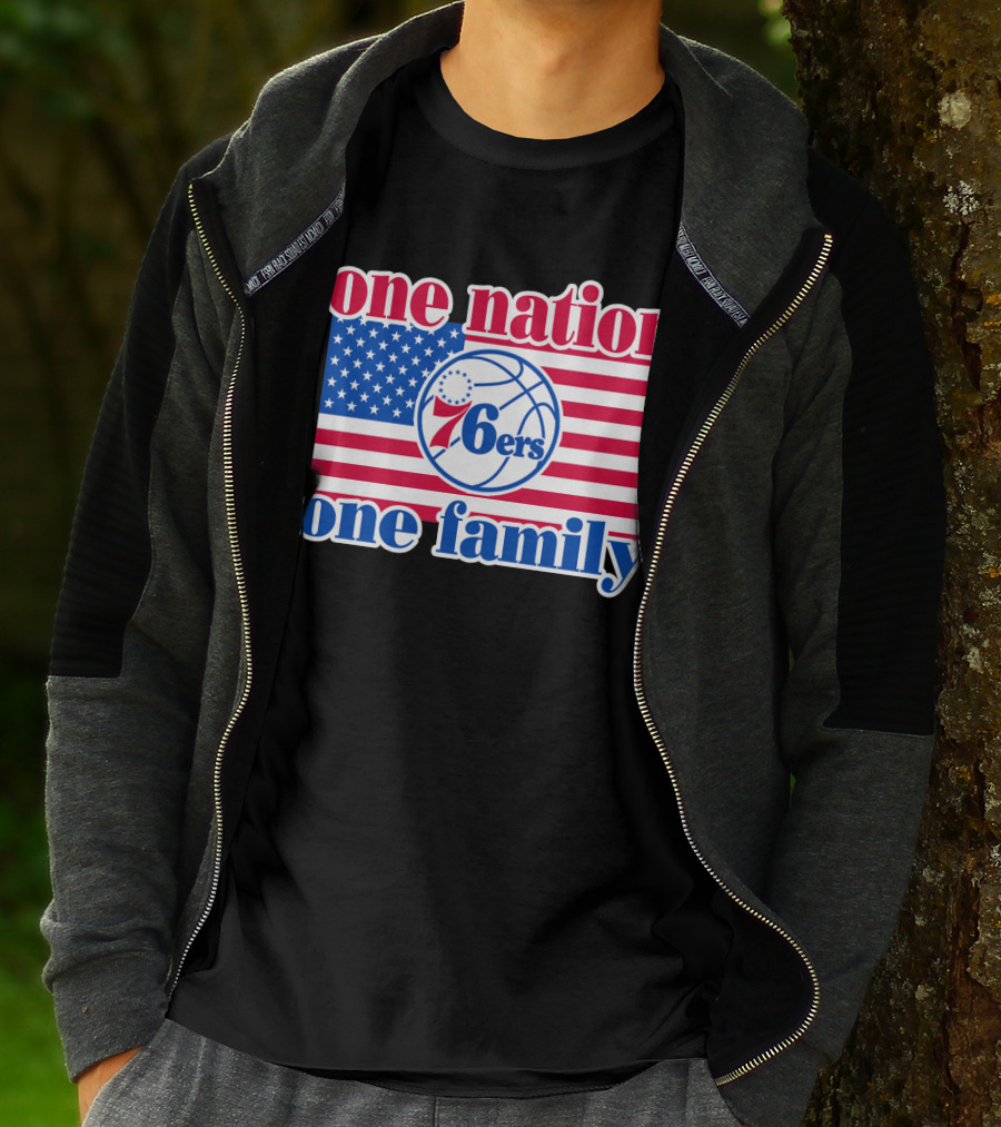 One Nation One Family Philadelphia 76ers 68 American Flag Basketball T-Shirt